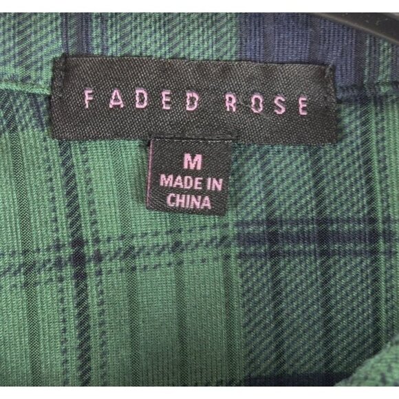 Faded Rose Women's Knit Plaid Button-up Shirt Green Navy Cottage Western - Picture 7 of 9
